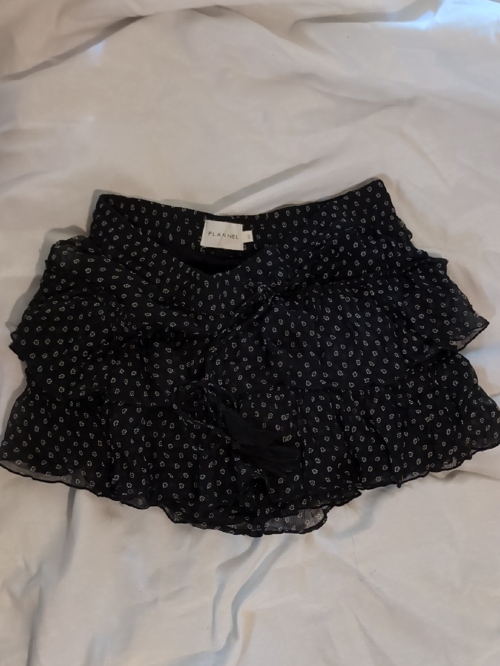 Flannel Black Ruffled Mini Skirt with White Dot Print